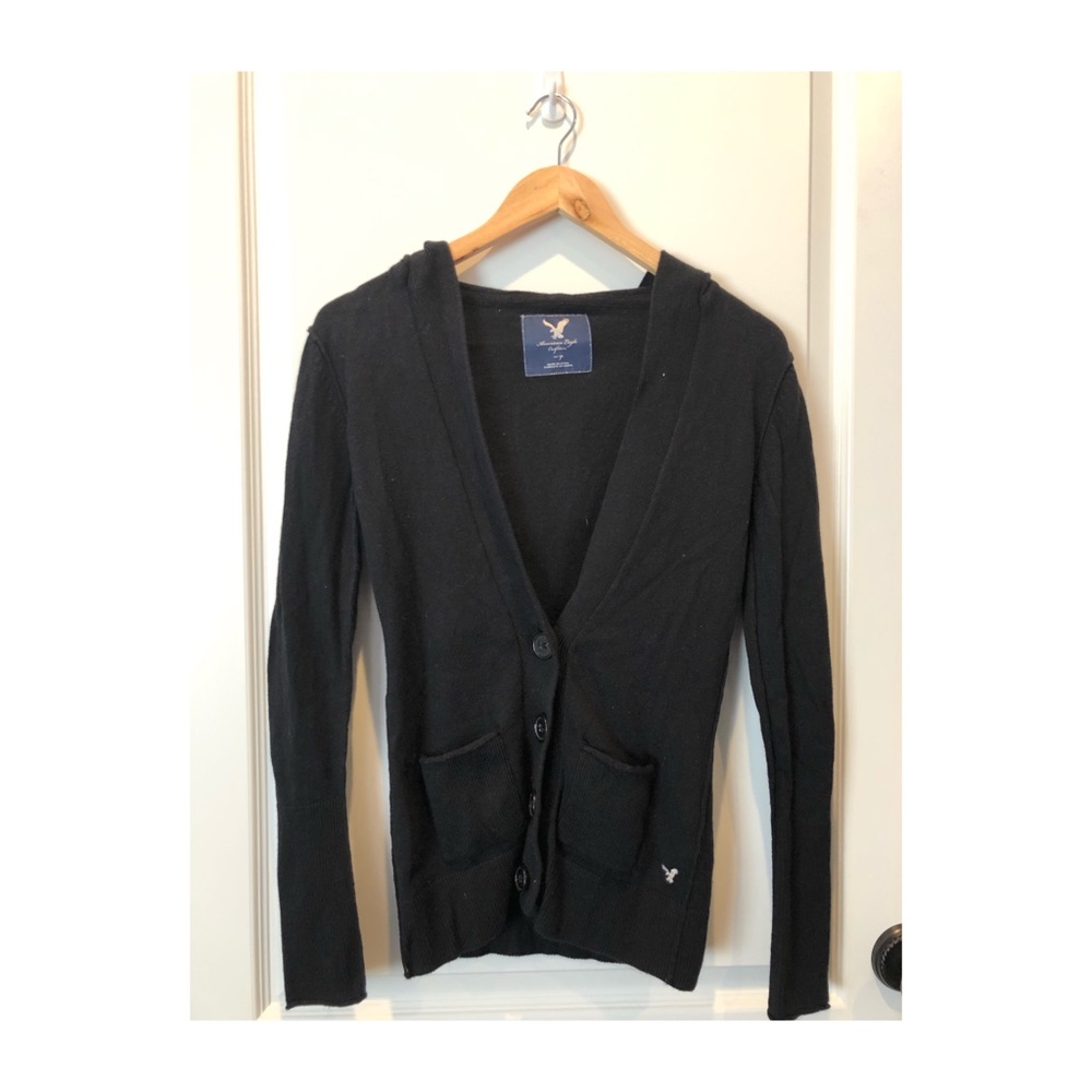 American Eagle Black button hoodie sweater